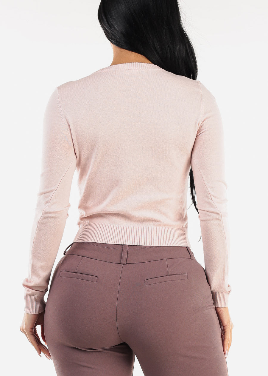 Long Sleeve Vneck Sweater Top Light Pink