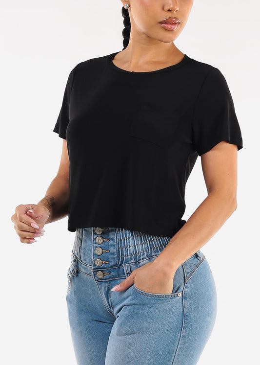 Stretchy Short Sleeve Crewneck Top Black