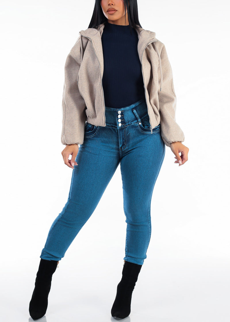 Long Sleeve Mock Neck Ribbed Sweater Navy