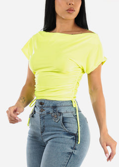 Short Sleeve Neon Lime Top w Adjustable Drawstring Sides