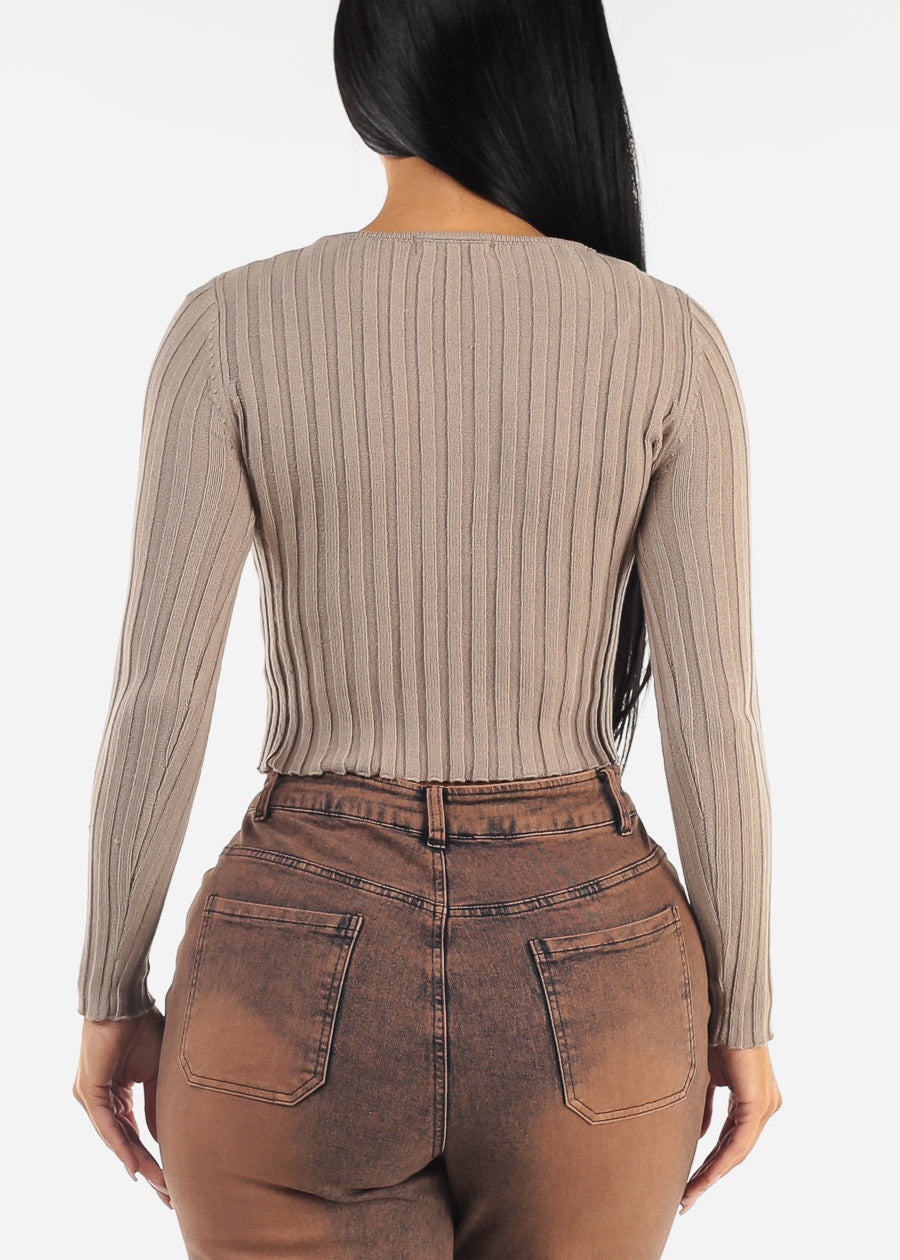 Vneck Long Sleeve Cropped Sweater Mocha