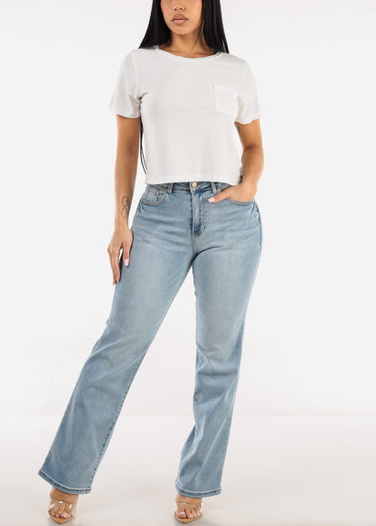 Stretchy Short Sleeve Crewneck Top White