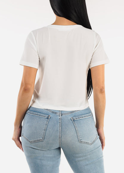 Stretchy Short Sleeve Crewneck Top White