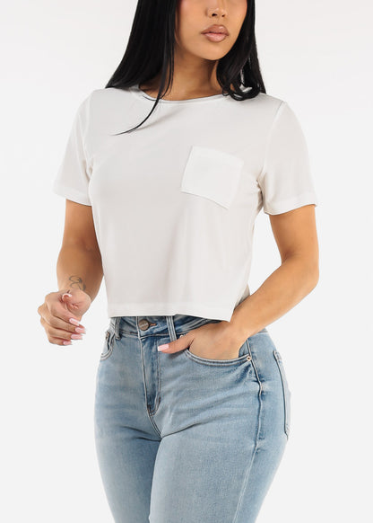 Stretchy Short Sleeve Crewneck Top White