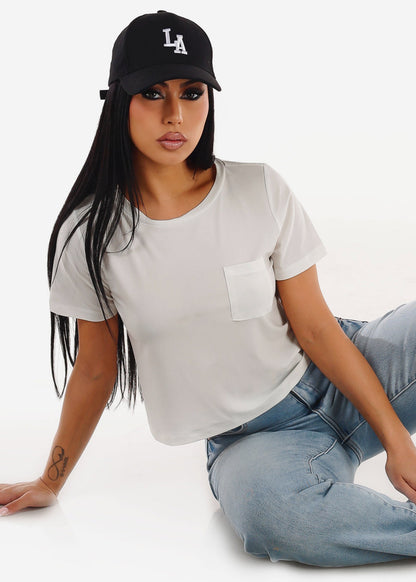 Stretchy Short Sleeve Crewneck Top White