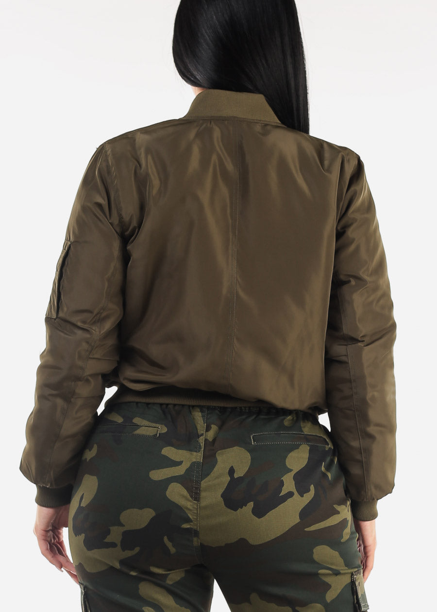 Zip Up Windbreaker Bomber Jacket Olive