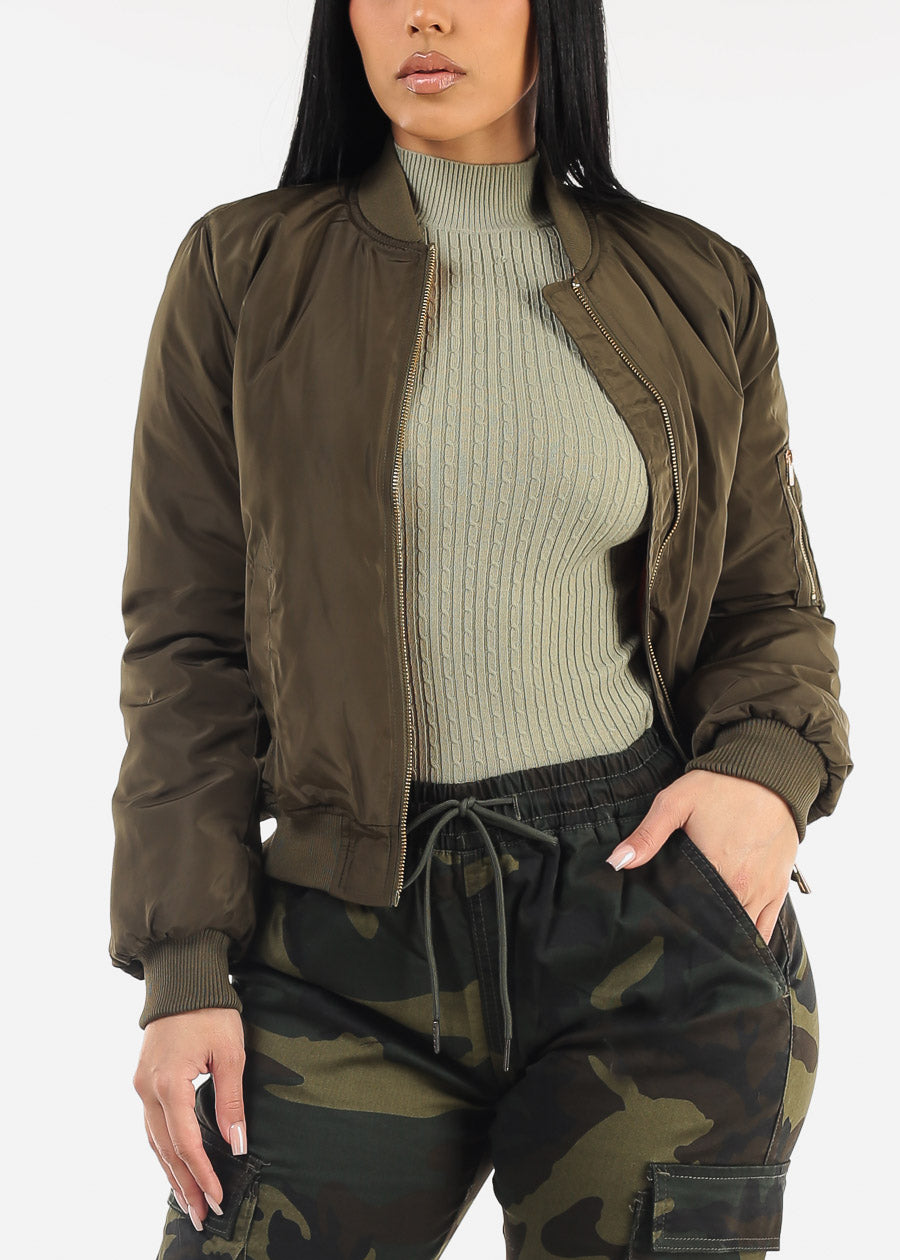 Zip Up Windbreaker Bomber Jacket Olive