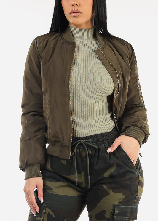 Zip Up Windbreaker Bomber Jacket Olive