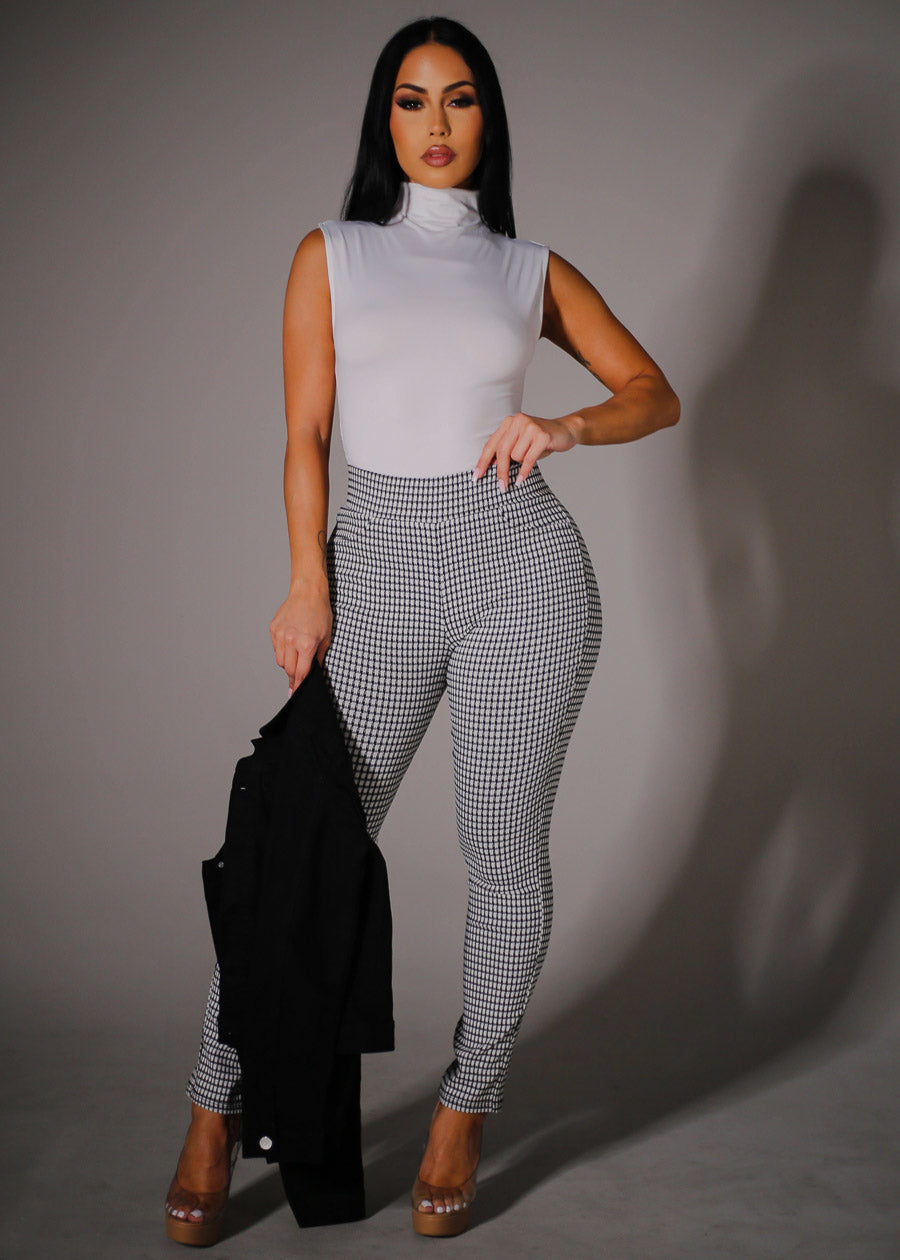 Super High Waist Checkered Skinny Pants White & Black