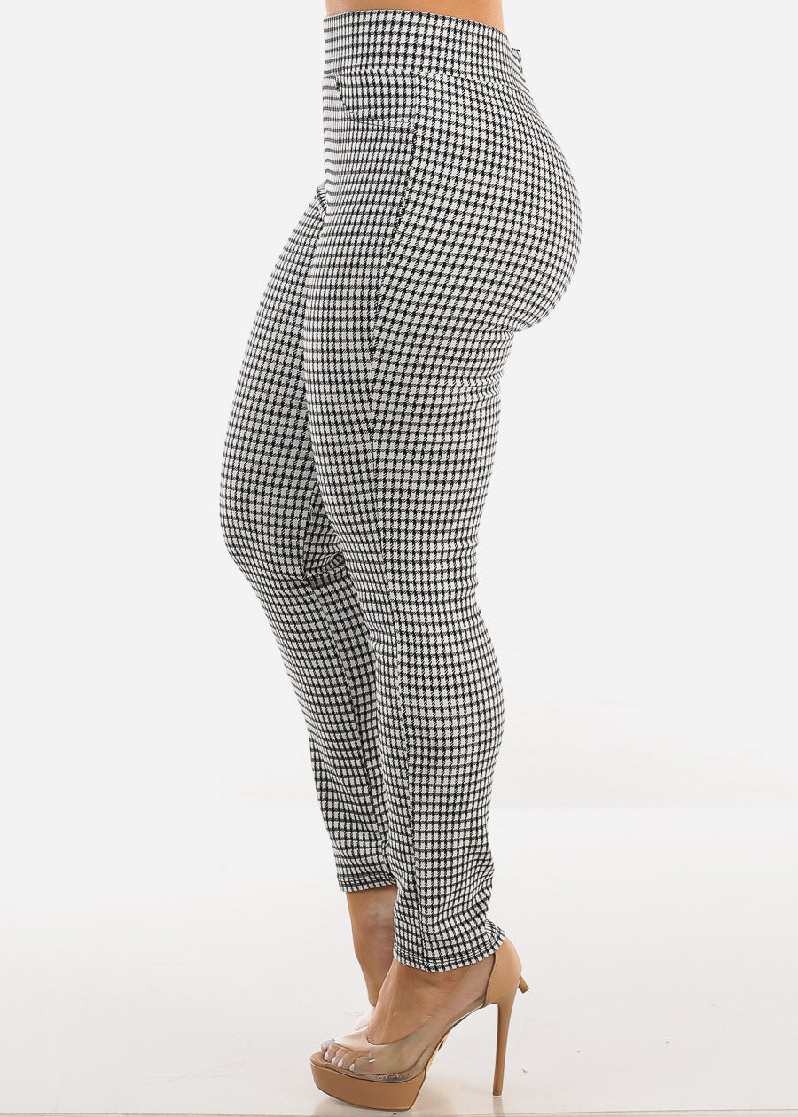 Super High Waist Checkered Skinny Pants White & Black