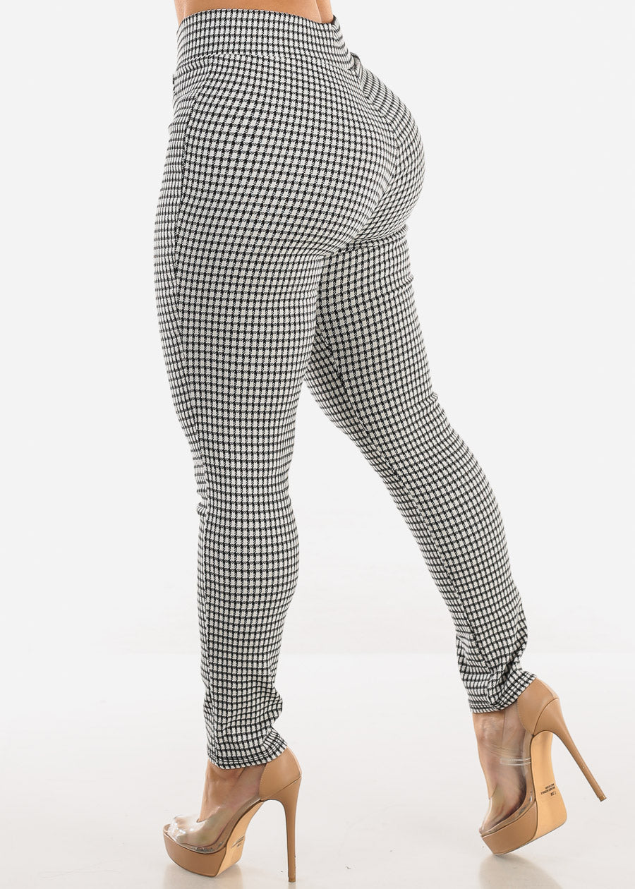 Super High Waist Checkered Skinny Pants White & Black