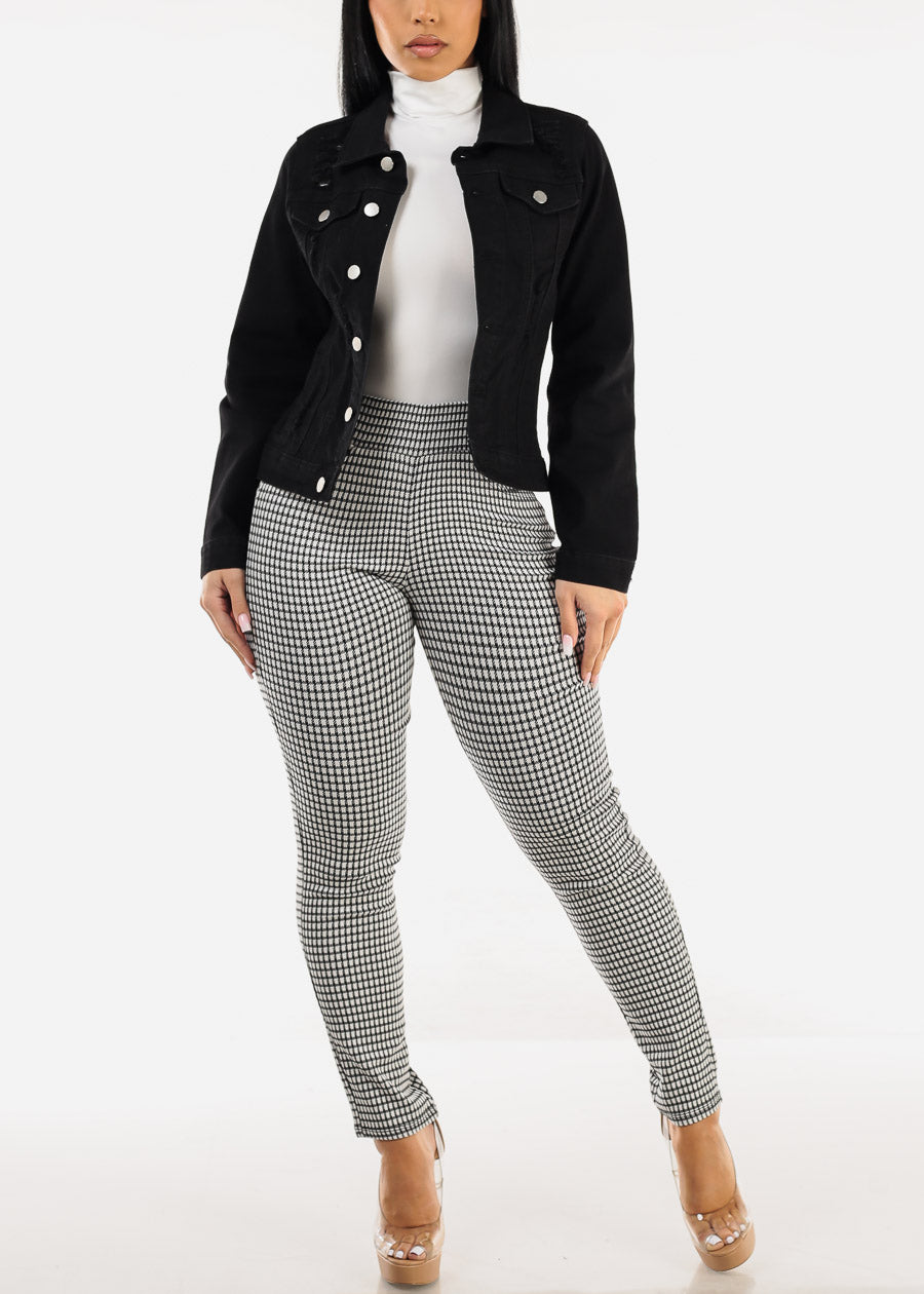 Super High Waist Checkered Skinny Pants White & Black