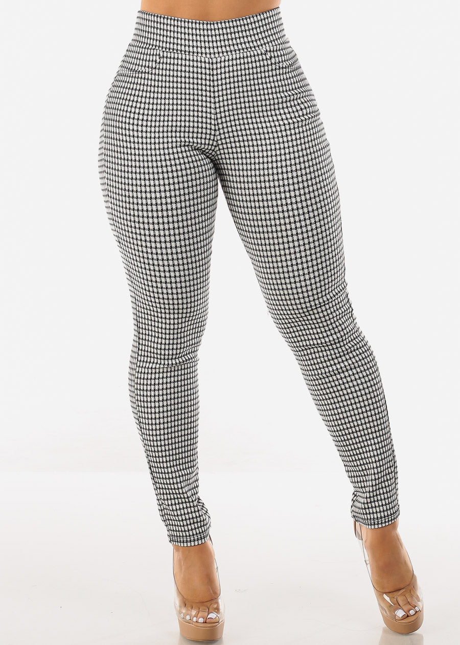 Super High Waist Checkered Skinny Pants White & Black