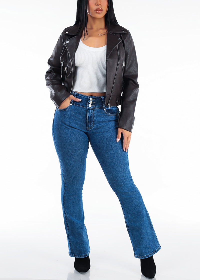 Long Sleeve Scoop Neck Ribbed Cropped Sweater Ivory