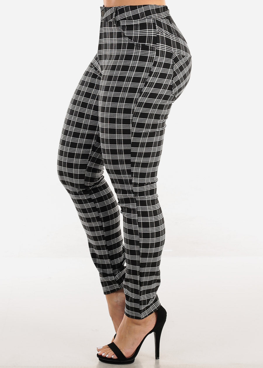 Black Super High Waist Plaid Skinny Pants