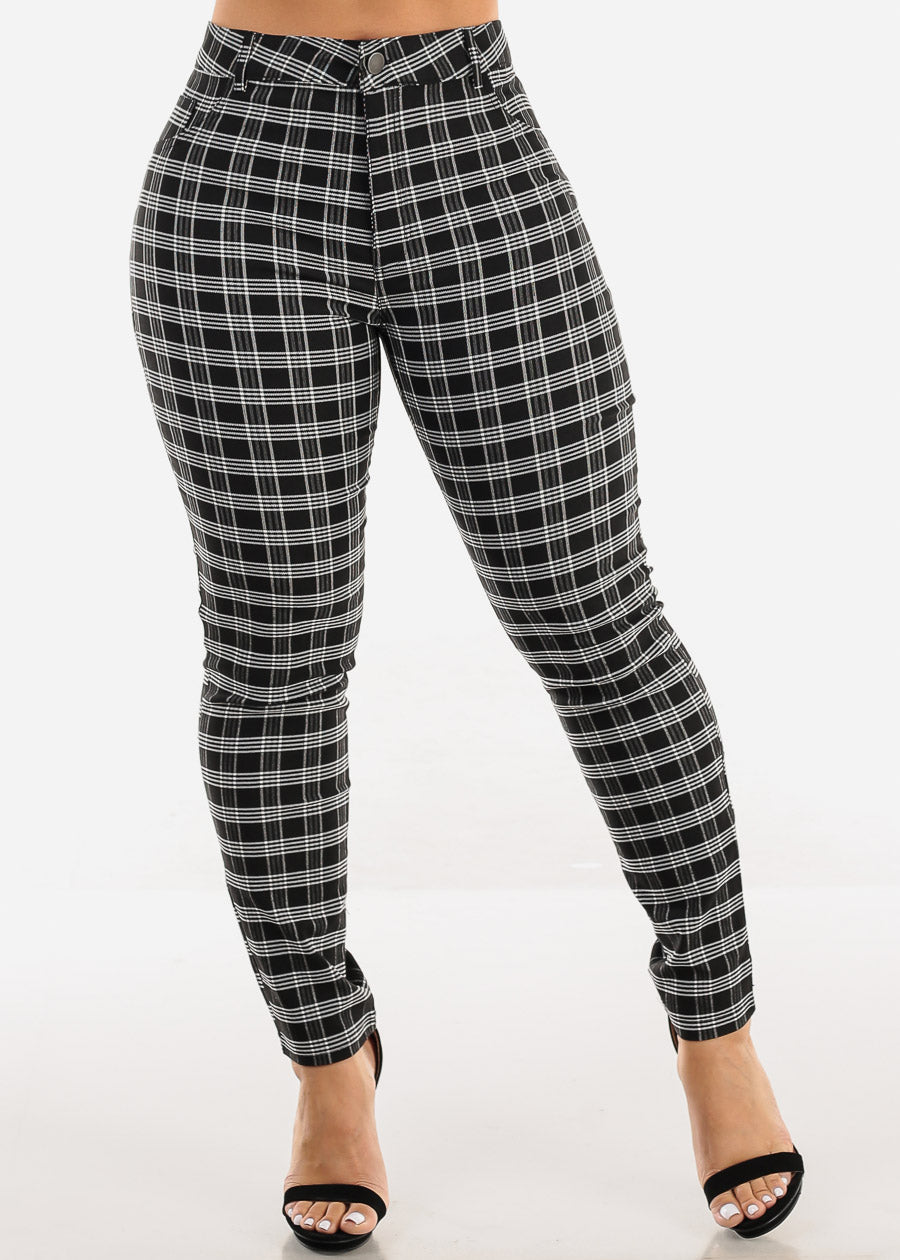 Black Super High Waist Plaid Skinny Pants