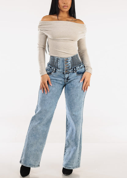 Off Shoulder Butter Soft Stretch Top Heather Taupe