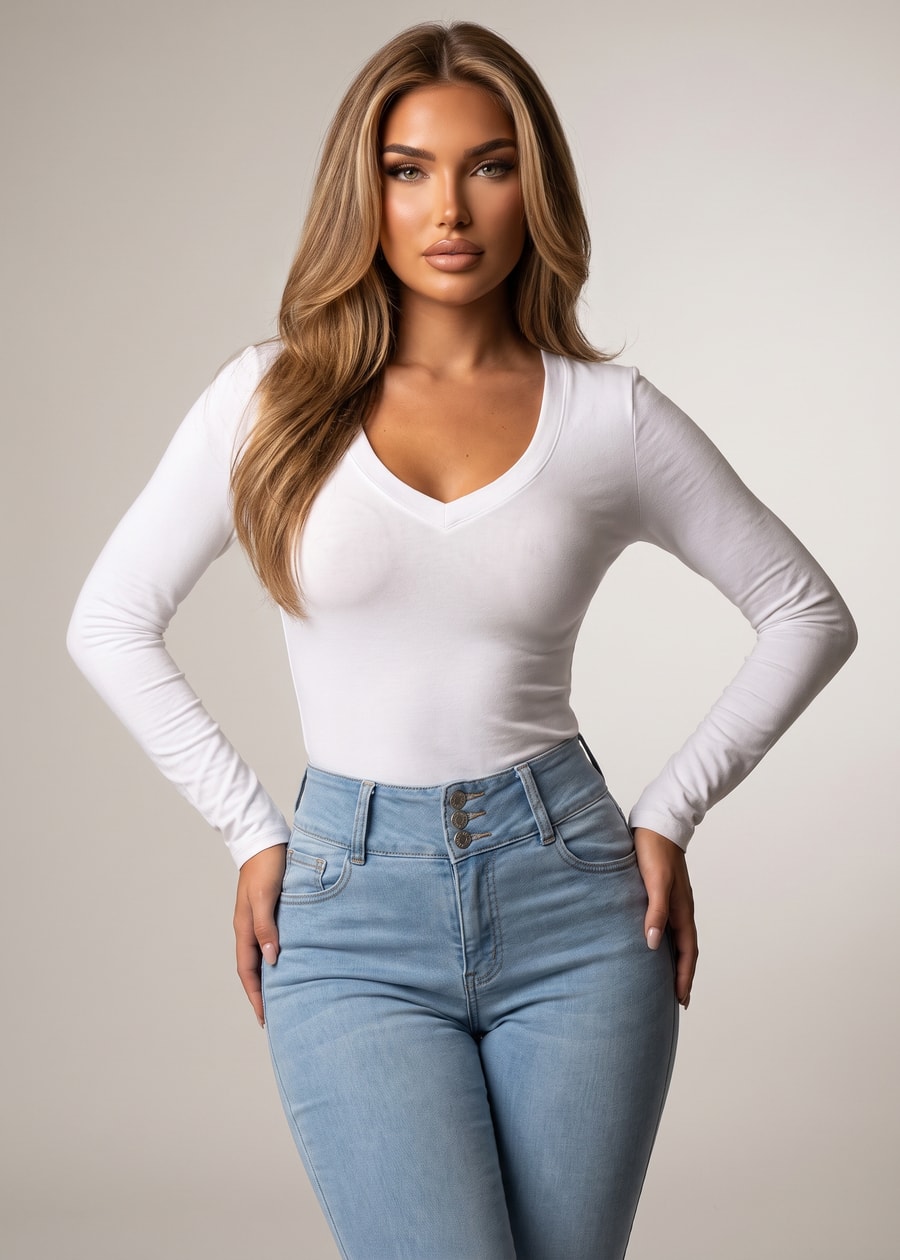 Long Sleeve Vneck Stretch Top Heather Grey, view 3 of 4
