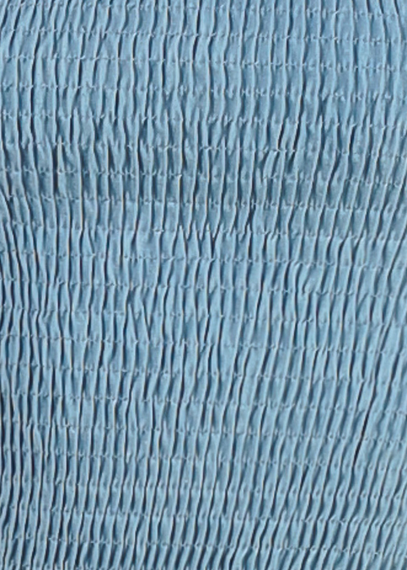 Off Shoulder Ruffled Smocked Denim Blouse Blue