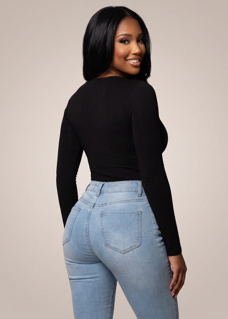 Long Sleeve Vneck Stretch Top Heather Grey