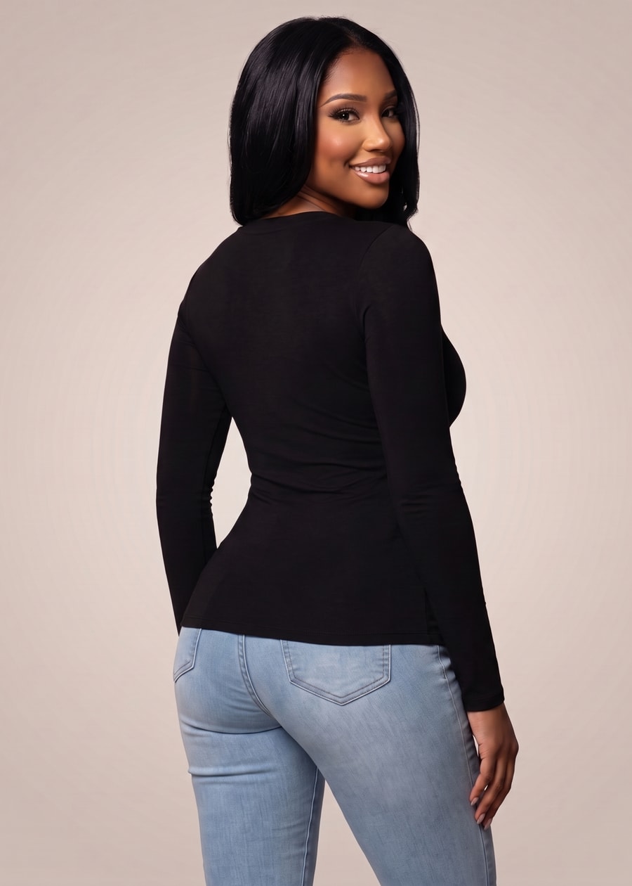 Long Sleeve Vneck Stretch Top Black, view 4 of 4