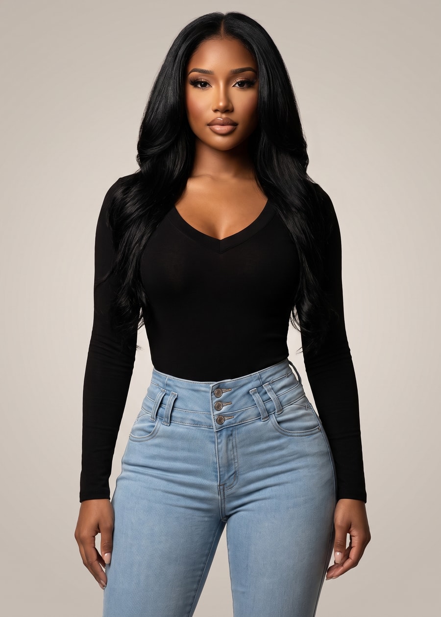 Long Sleeve Vneck Stretch Top Heather Grey, view 1 of 4