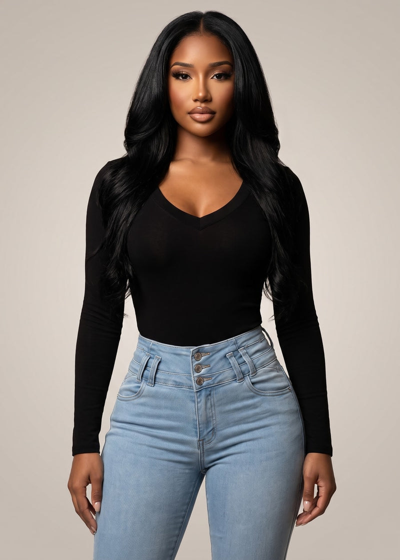 Long Sleeve Vneck Stretch Top Heather Grey