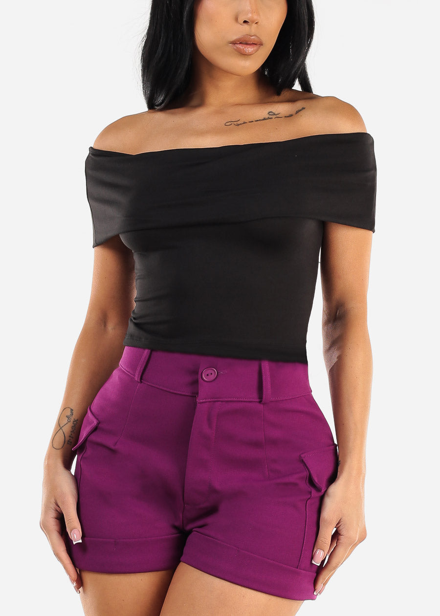 Off Shoulder Black Crop Top