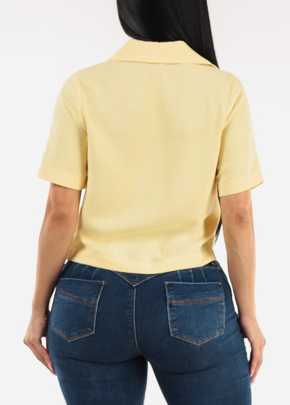 Short Sleeve Button Up Collared Blouse Yellow