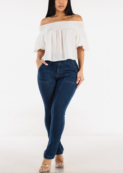 Short Puff Sleeve Off Shoulder Top White