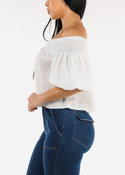 Short Puff Sleeve Off Shoulder Top White