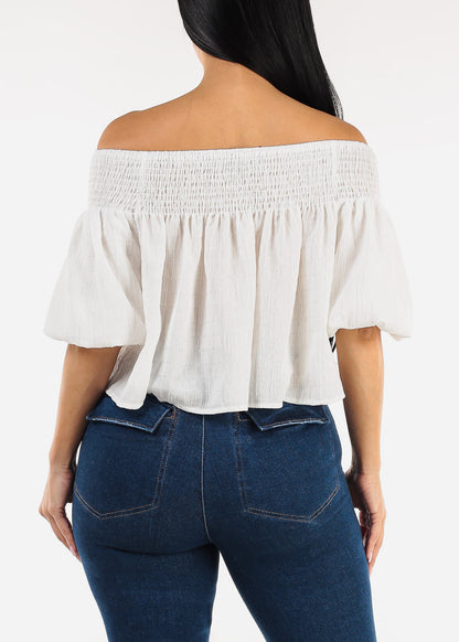 Short Puff Sleeve Off Shoulder Top White