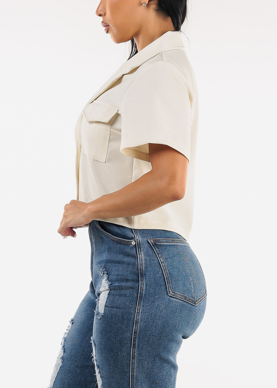 Short Sleeve 2 Button Blazer Jacket Oatmeal