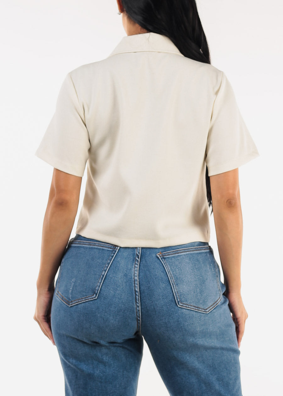 Short Sleeve 2 Button Blazer Jacket Oatmeal