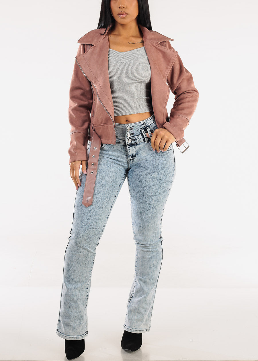 Stretchy Vneck Off Shoulder Ribbed Top Heather Grey