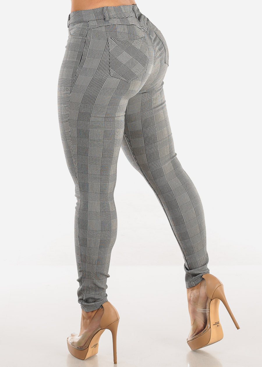 High Waisted Plaid Skinny Pants Black & White