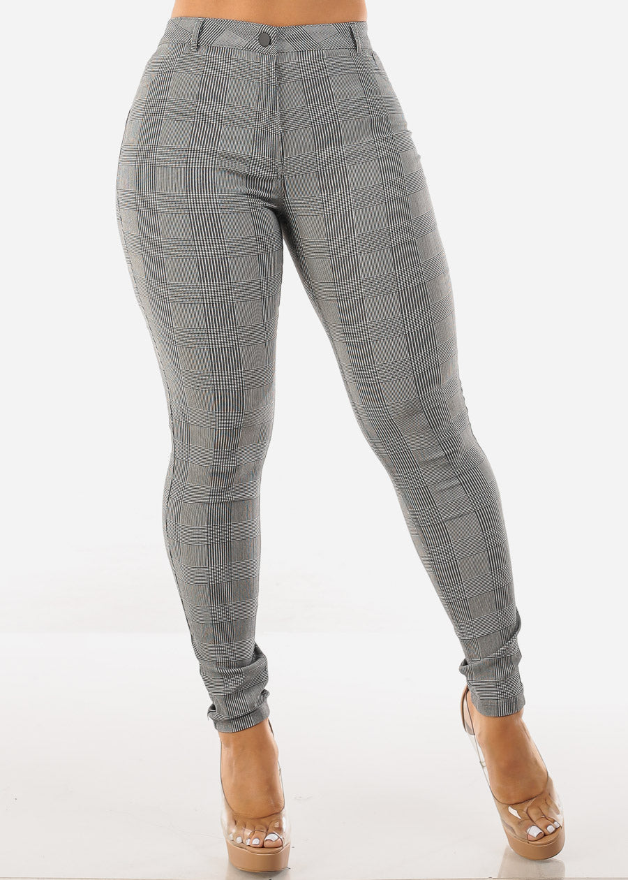 High Waisted Plaid Skinny Pants Black & White