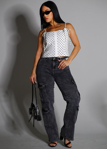 Sleeveless Square Neck Polka Dot Top White