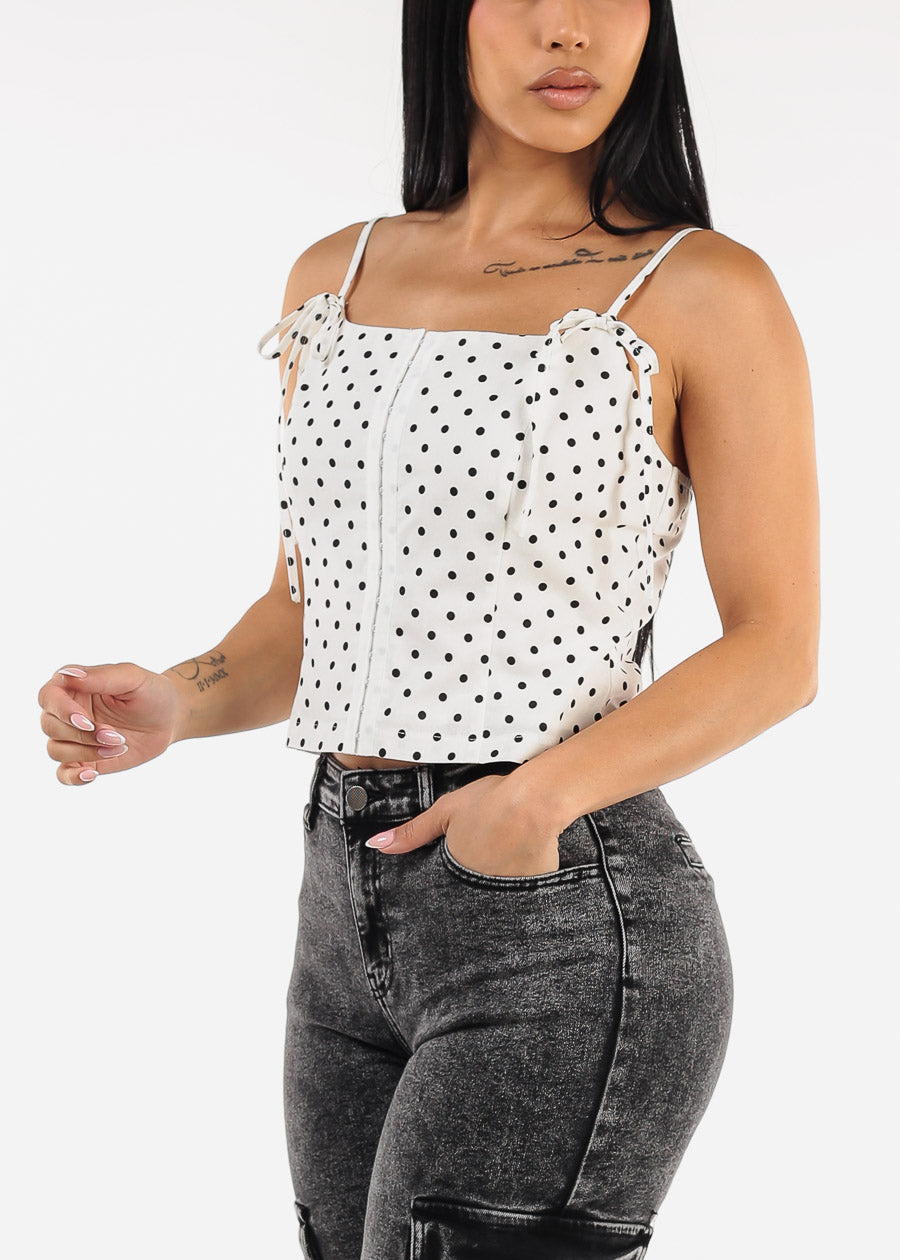 Sleeveless Square Neck Polka Dot Top White