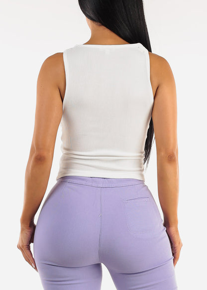 Sleeveless Asymmetrical Neckline Ruched Top White