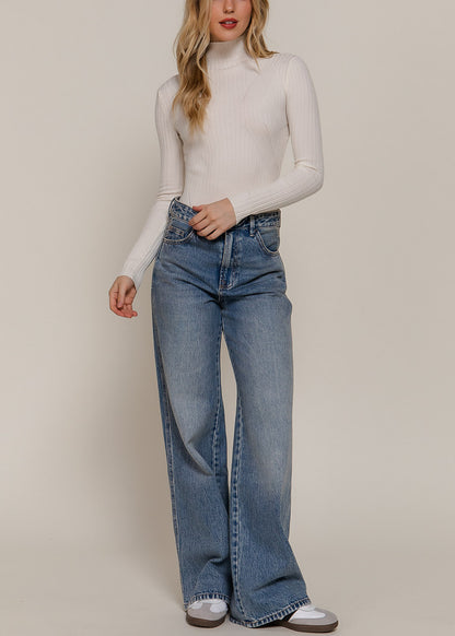 Long Sleeve Turtleneck Sweater Bodysuit Ivory