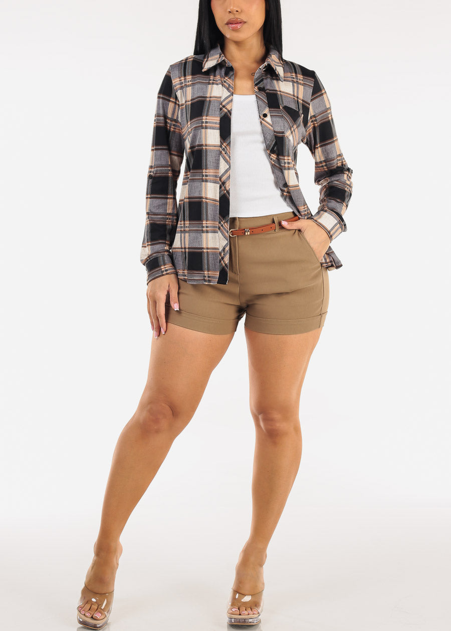 Butt Lift High Waist Stretch Shorts Khaki