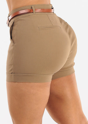 Butt Lift High Waist Stretch Shorts Khaki