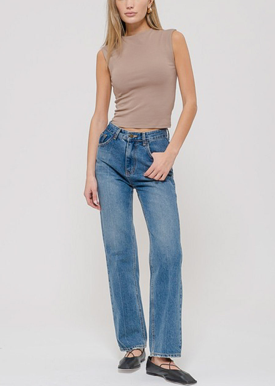 Sleeveless Mock Neck Stretchy Top Mocha