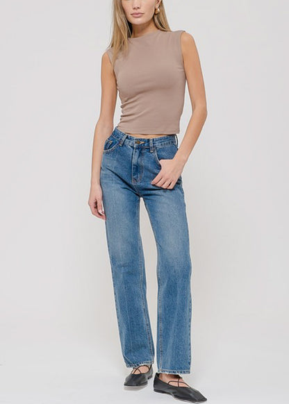 Sleeveless Mock Neck Stretchy Top Mocha