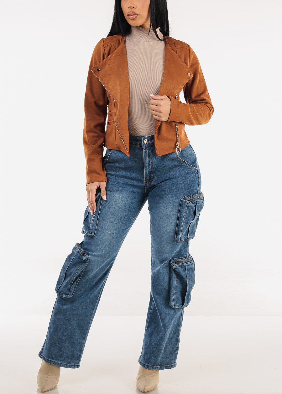 Long Sleeve Turtleneck Stretch Sweater Top Dark Beige