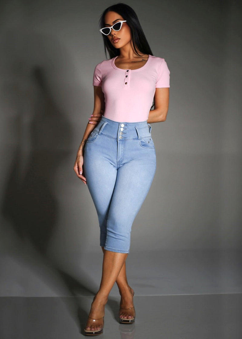 Short Sleeve Stretch Ribbed Bodysuit Pink