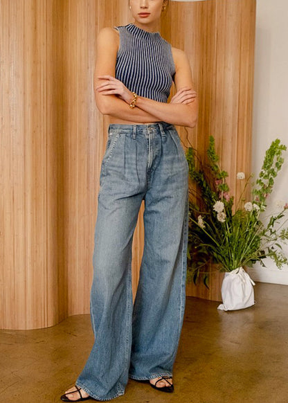 Sleeveless Mock Neck Cropped Sweater Top Blue