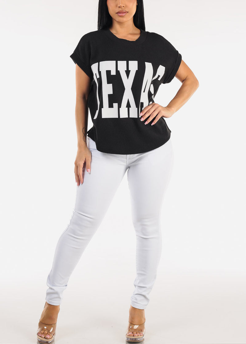 Short Sleeve Sweater Knit Graphic Tee Black "Texas"