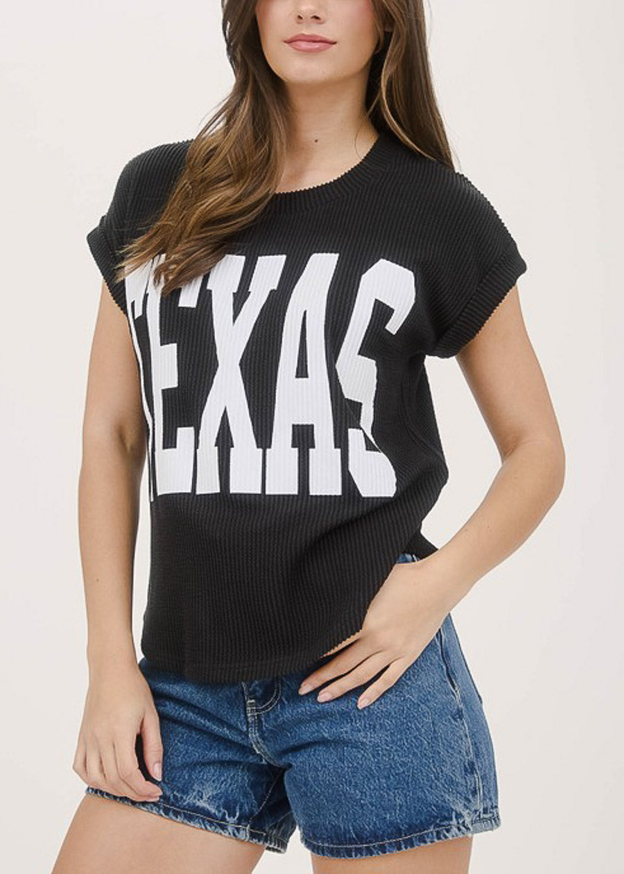 Short Sleeve Sweater Knit Graphic Tee Black 
